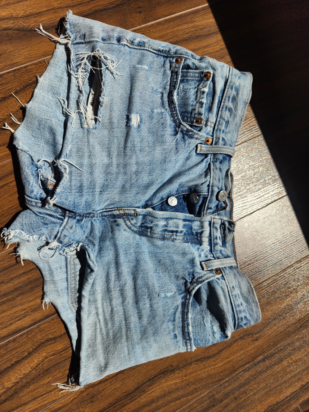 Levi's Light Blue Distressed Denim Shorts